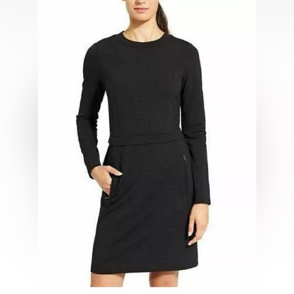 Athleta Wanderer Ponte Dress Long Sleeve Black Size XS Stretch Pockets Zip Up